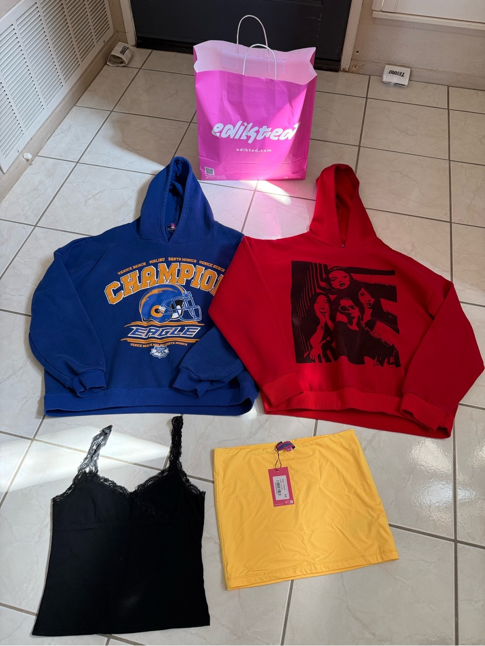 EDIKTED WOMEN’S Set BUNDLE HOODIE SWEATSHIRT LACE CAMI TANK TOP SKIRT SIZES XS S